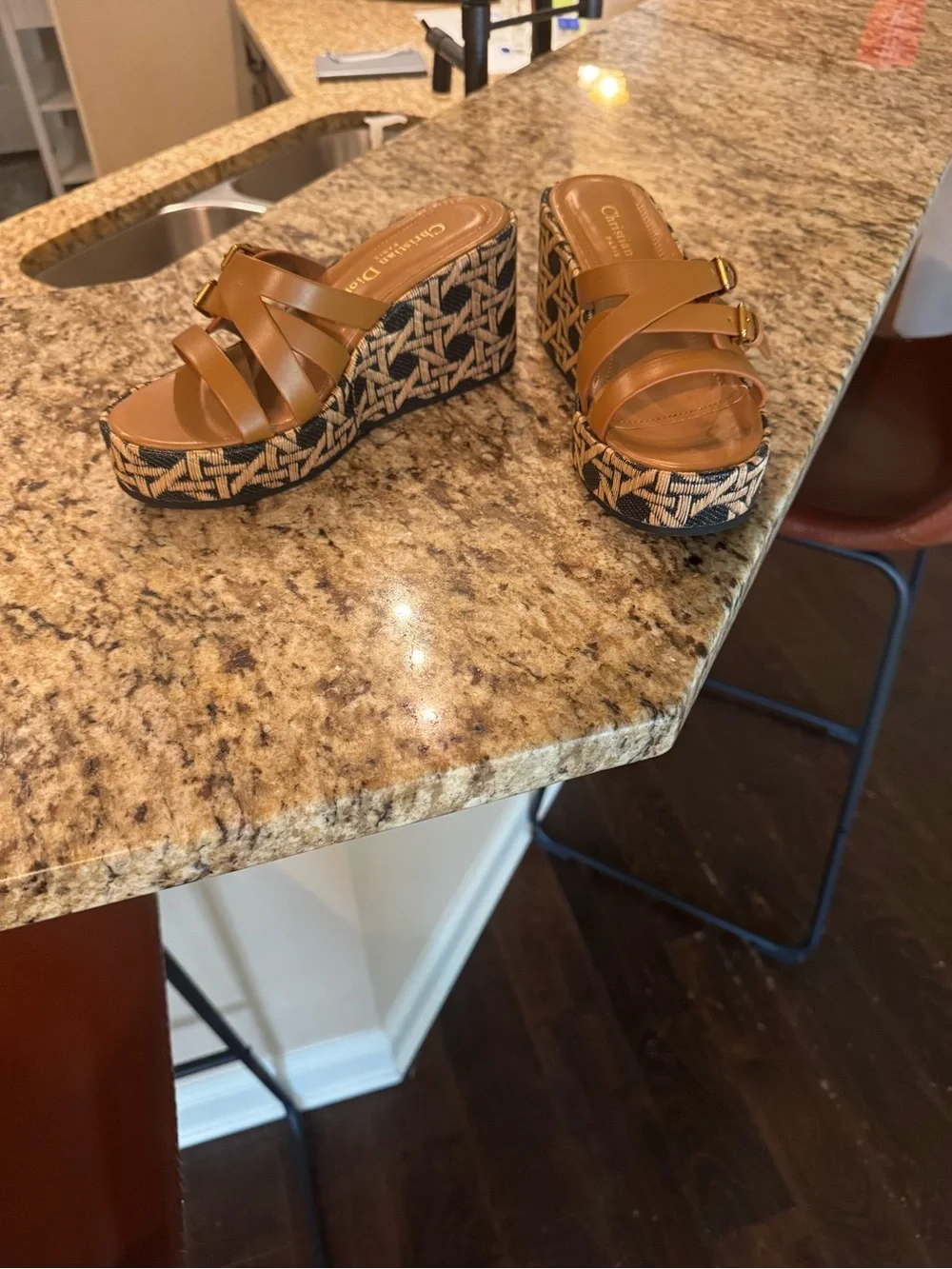 Woven Raffia Platform Wedge Sandals - Tan